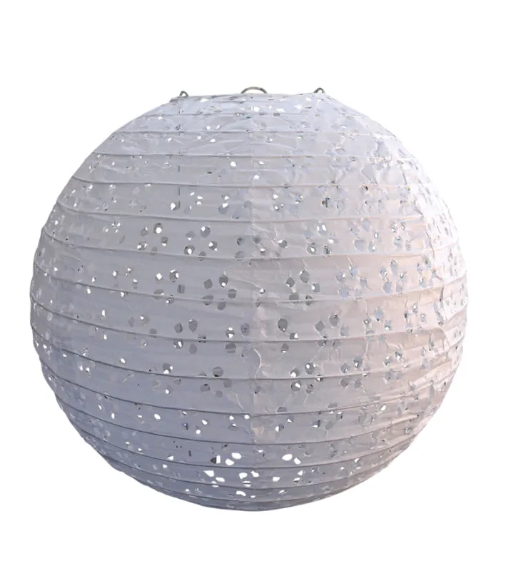 8" Round Eyelet Lace Look Paper Lantern - White