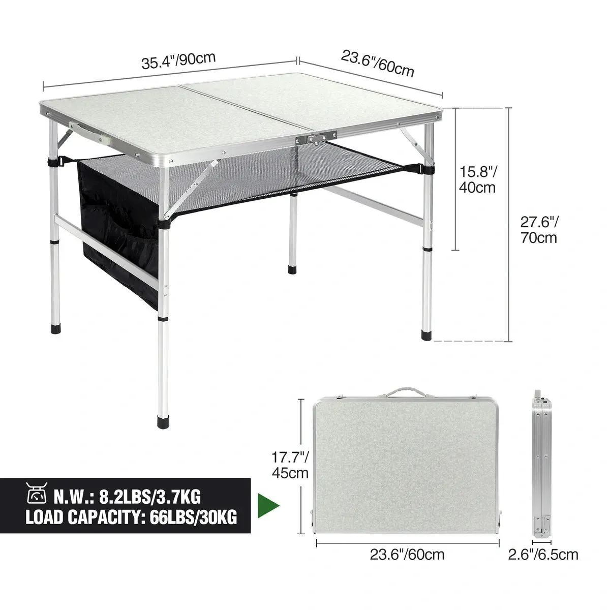 Aluminum Folding Camping Table with Adjustable Height Legs, 2/3/4ft