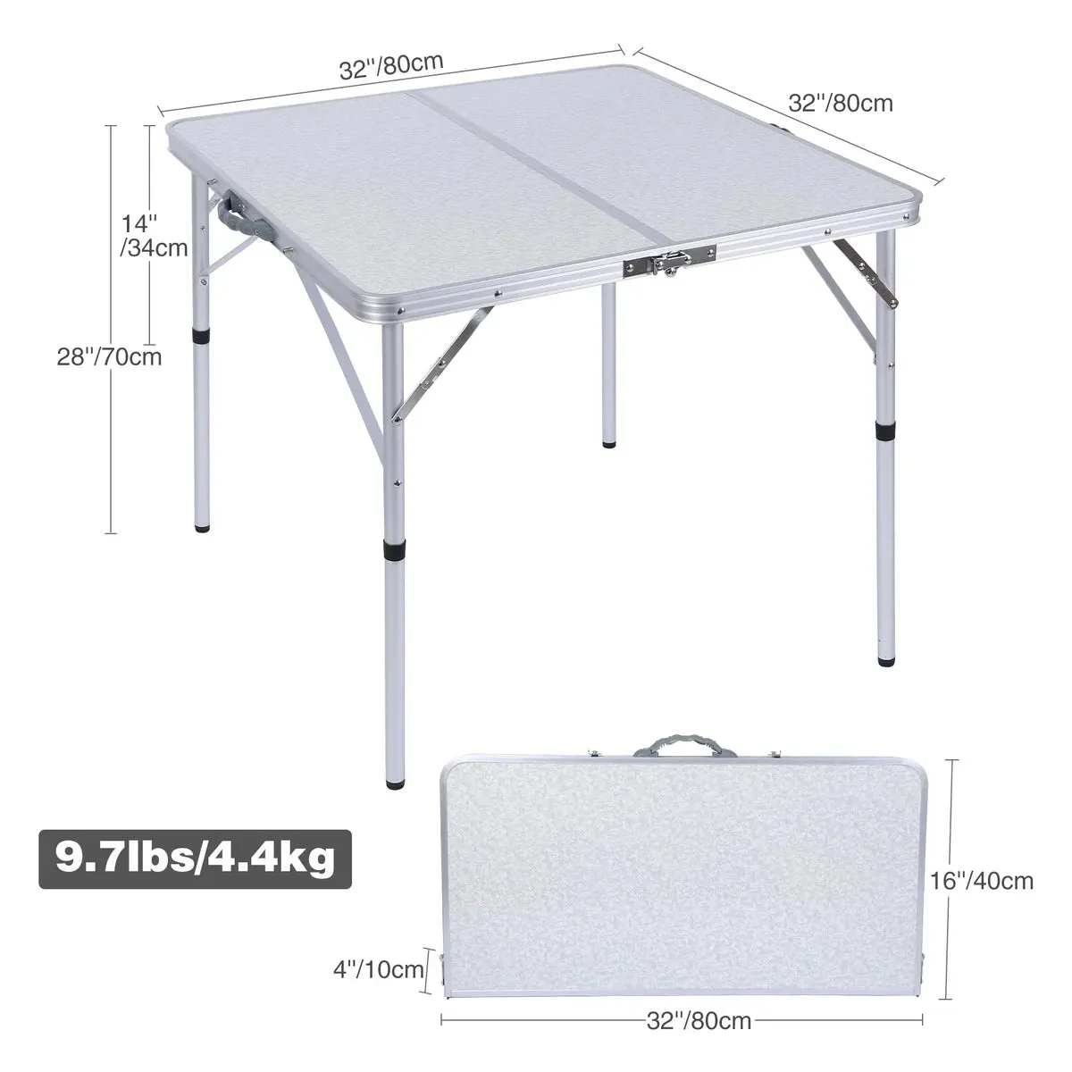 Aluminum Folding Camping Table with Adjustable Height Legs, 2/3/4ft