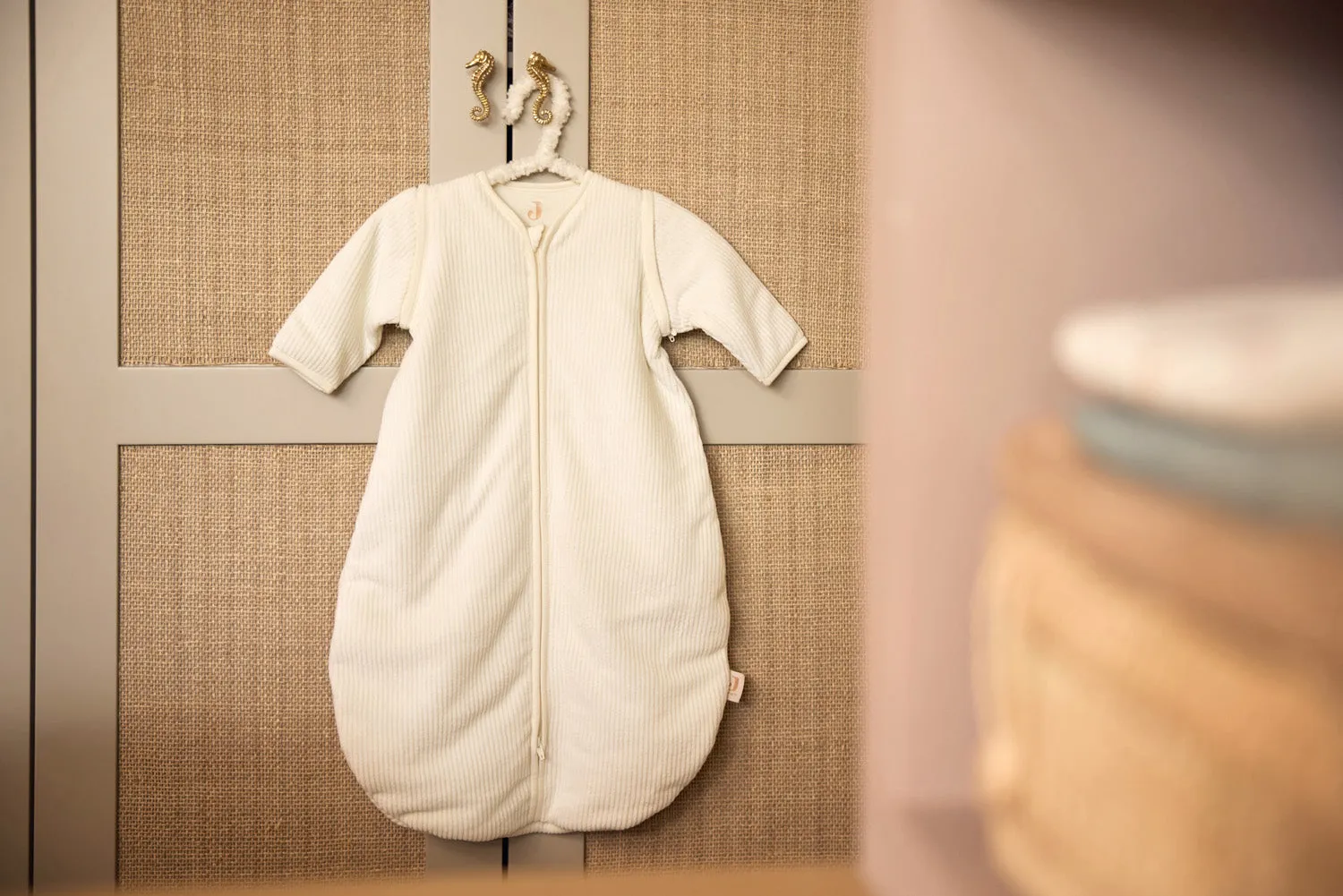Baby Sleeping Bag with Removable Sleeves Round 70cm Rib - Ivory