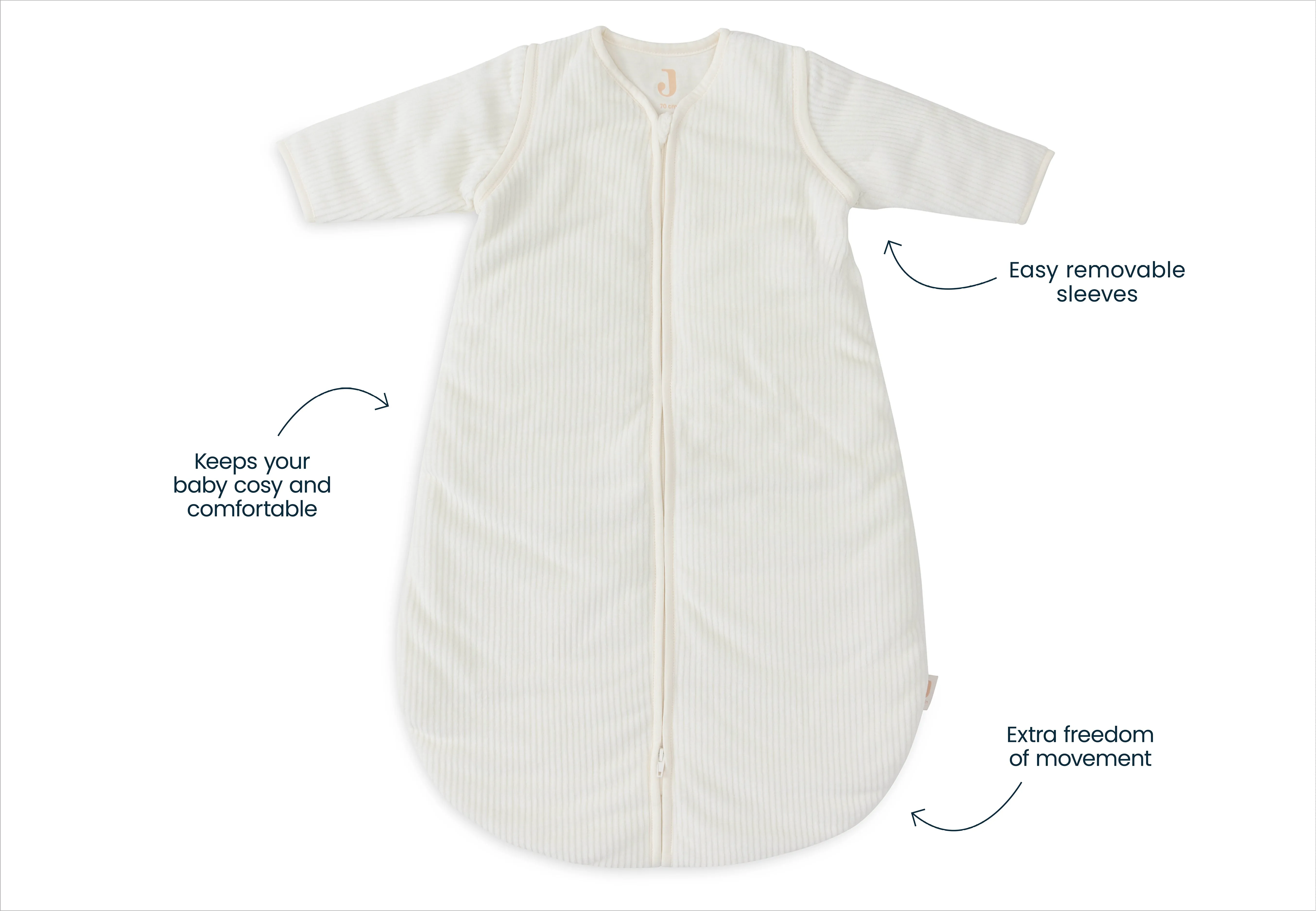 Baby Sleeping Bag with Removable Sleeves Round 70cm Rib - Ivory