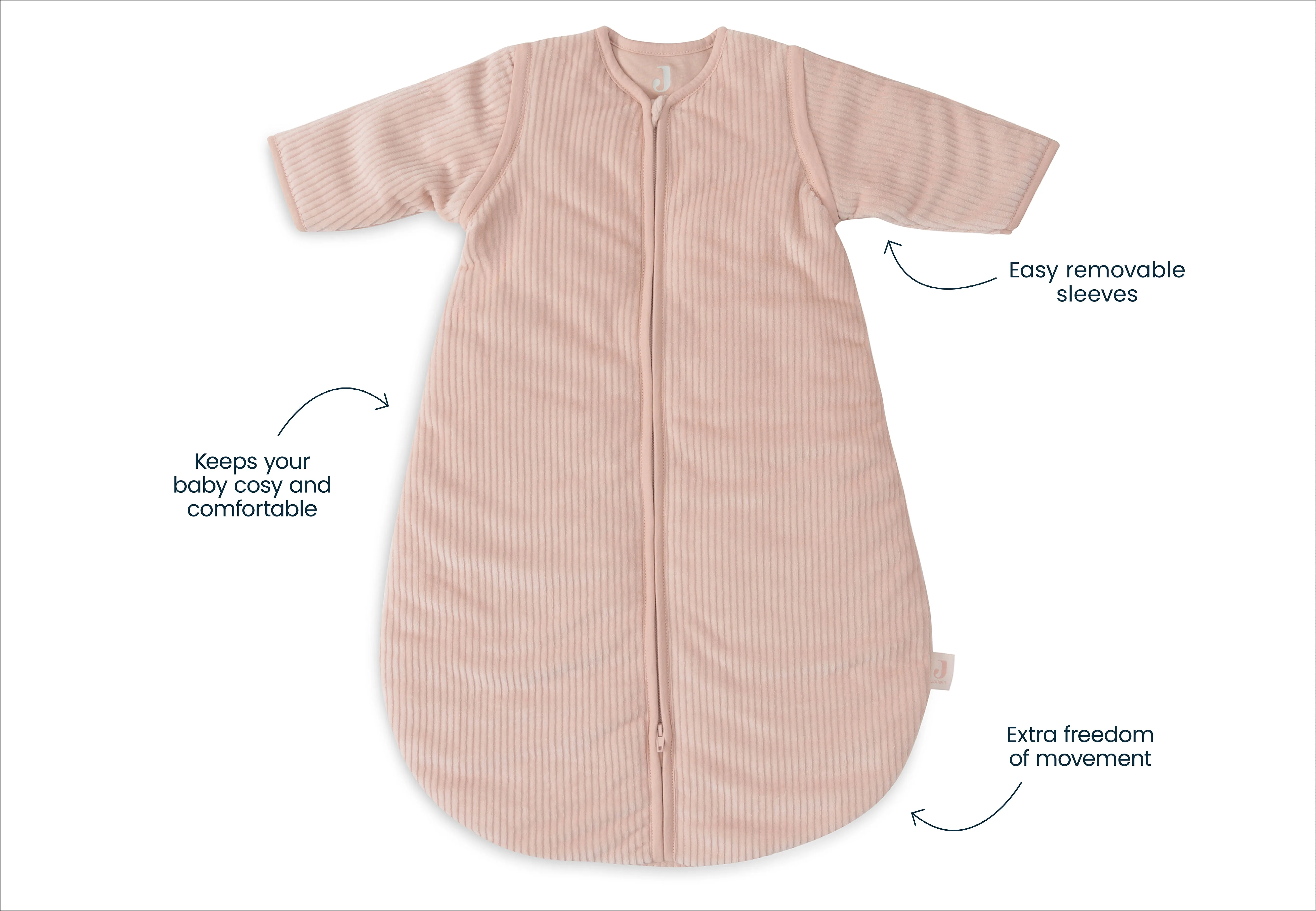 Baby Sleeping Bag with Removable Sleeves Round 70cm Rib - Wild Rose