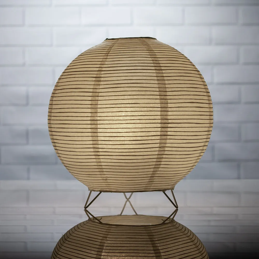 Beige/Ivory Round Centerpiece Candle Lantern w/ Fine Lines (Lantern Only)