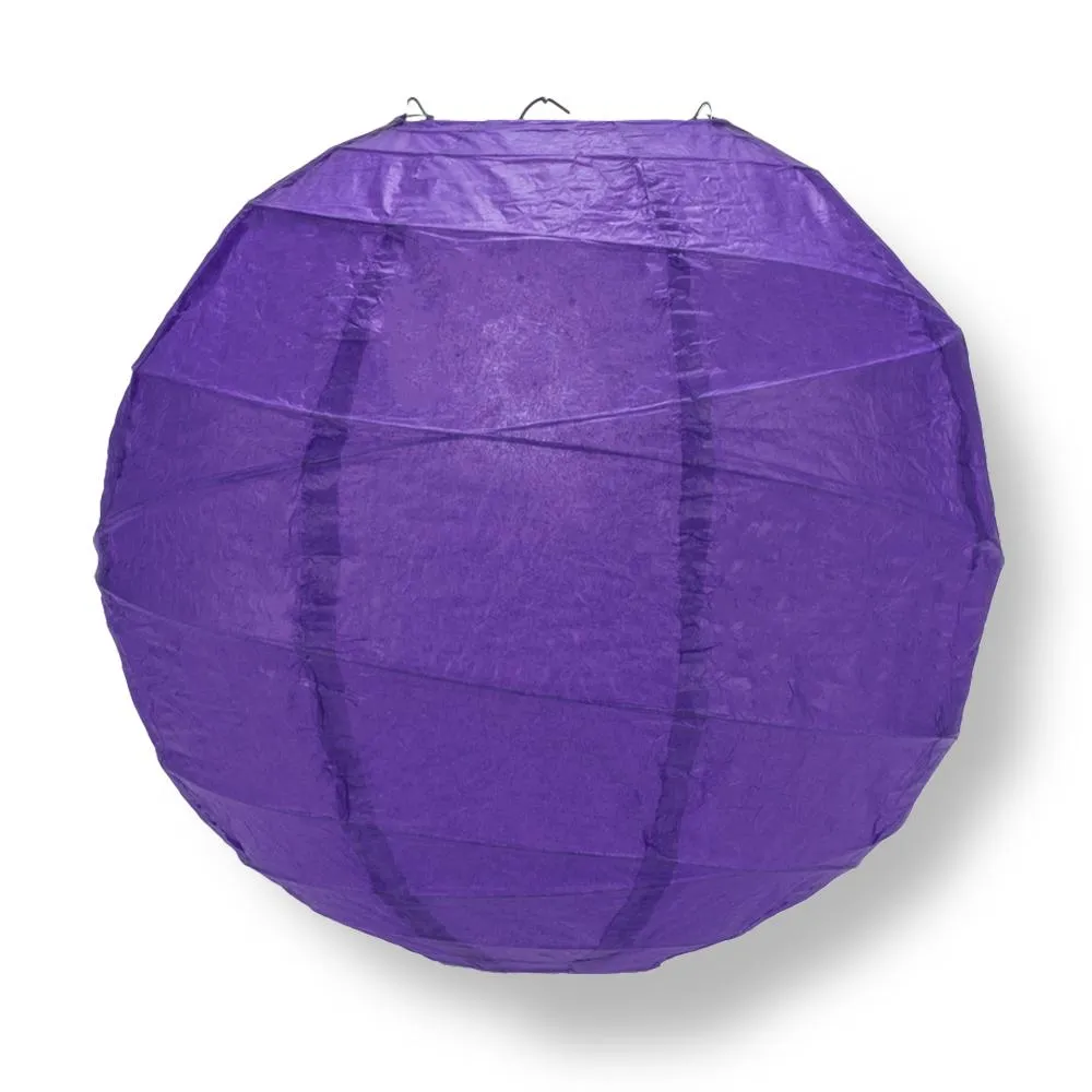 BLOWOUT 8" Plum Purple Round Paper Lantern, Crisscross Ribbing, Hanging Decoration