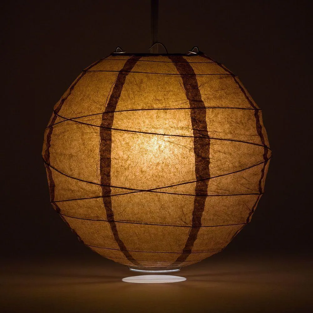 BLOWOUT BULK PACK (12) 16" Brown Round Paper Lantern, Crisscross Ribbing, Chinese Hanging Wedding & Party Decoration