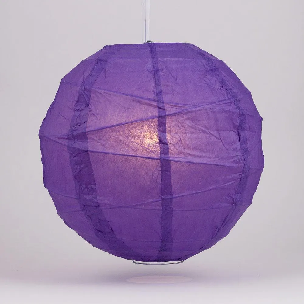 BLOWOUT BULK PACK (12) 24" Royal Purple Round Paper Lantern, Crisscross Ribbing, Chinese Hanging Wedding & Party Decoration