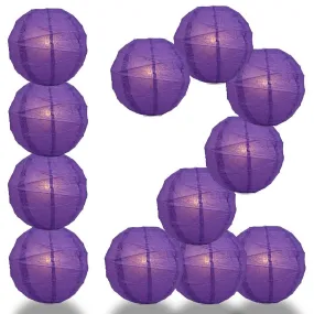 BLOWOUT BULK PACK (12) 24" Royal Purple Round Paper Lantern, Crisscross Ribbing, Chinese Hanging Wedding & Party Decoration