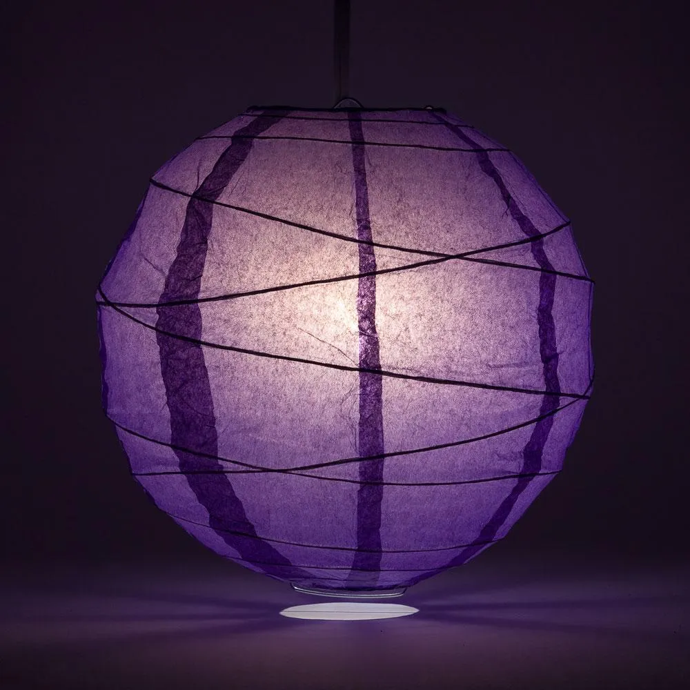 BLOWOUT BULK PACK (12) 24" Royal Purple Round Paper Lantern, Crisscross Ribbing, Chinese Hanging Wedding & Party Decoration