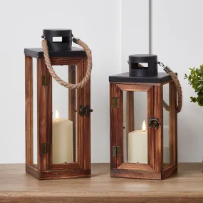 Bude Wooden Indoor Lantern Duo with TruGlow® Candles