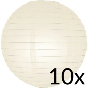 BULK PACK (10) 12" Beige / Ivory Round Paper Lanterns, Even Ribbing, Hanging Decoration