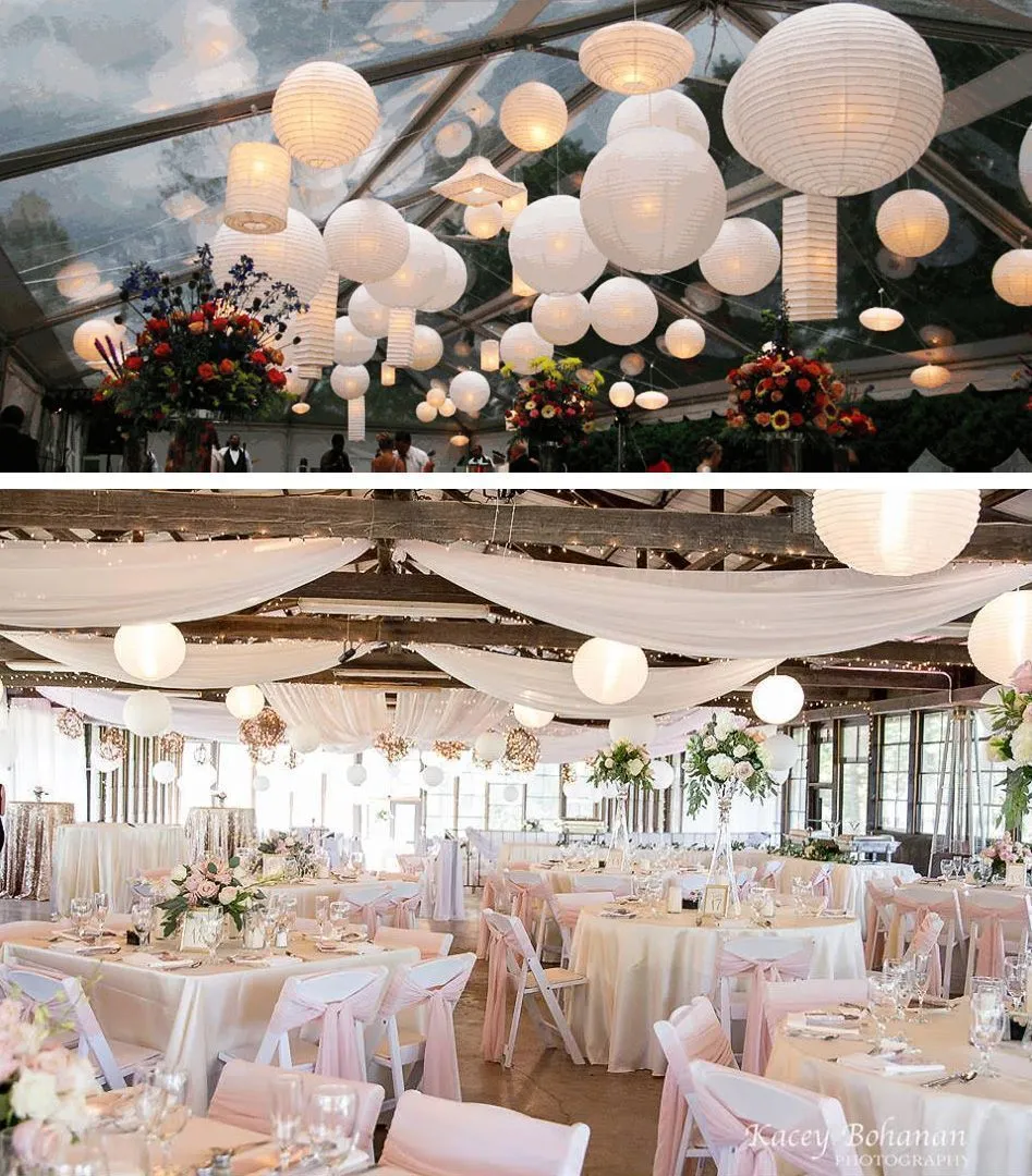BULK PACK (100) 20" White Round Paper Lanterns, Even Ribbing, Hanging Decoration