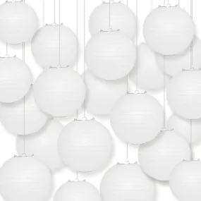 BULK PACK (100) 20" White Round Paper Lanterns, Even Ribbing, Hanging Decoration