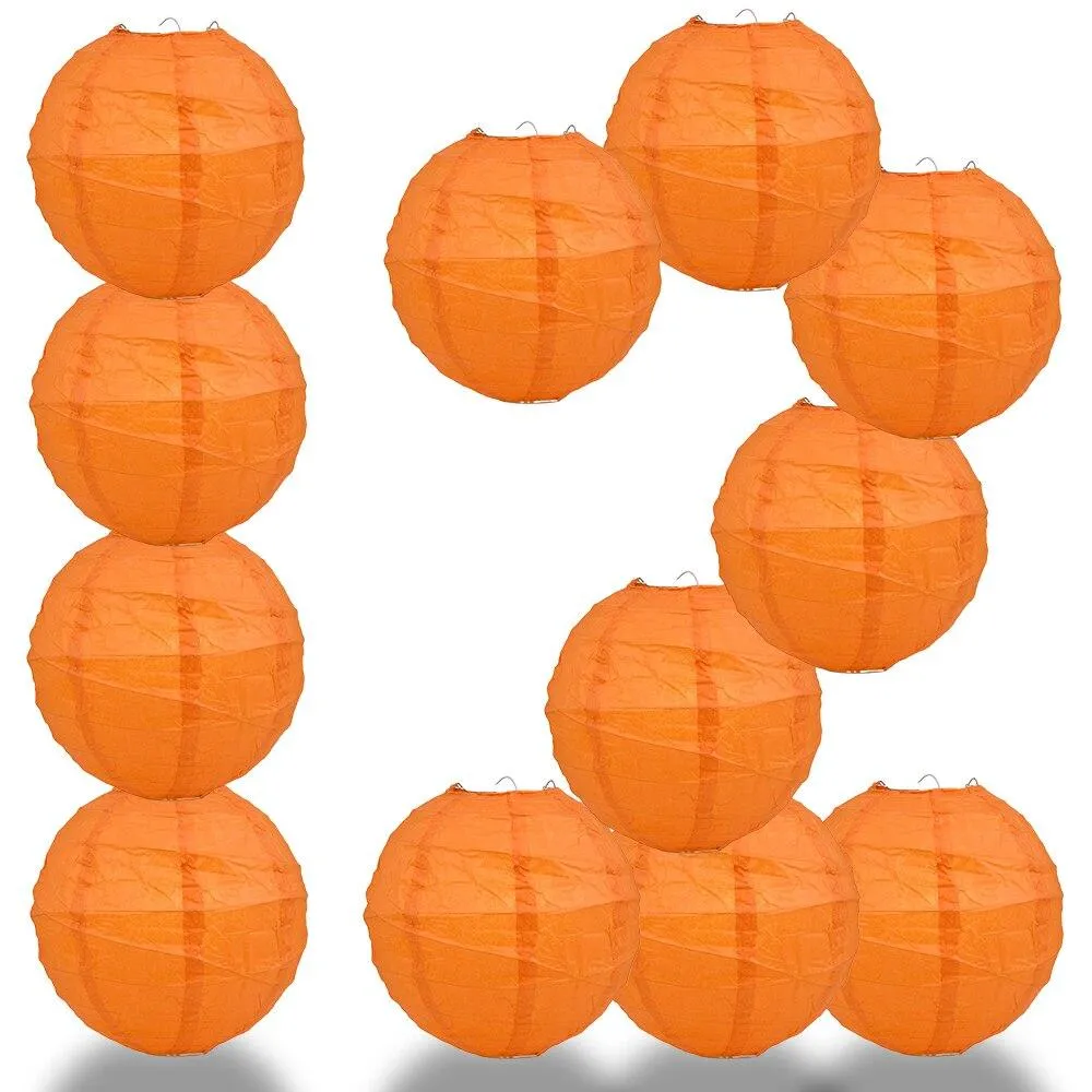BULK PACK (12) 16" Persimmon Orange Round Paper Lantern, Crisscross Ribbing, Chinese Hanging Wedding & Party Decoration