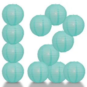 BULK PACK (12) 16" Water Blue Round Paper Lantern, Even Ribbing, Chinese Hanging Wedding & Party Decoration