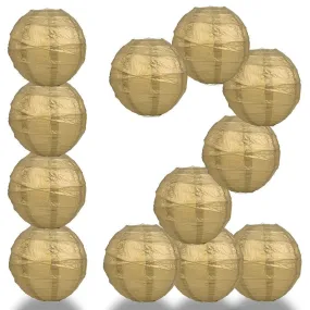 BULK PACK (12) 20" Gold Round Paper Lantern, Crisscross Ribbing, Chinese Hanging Wedding & Party Decoration