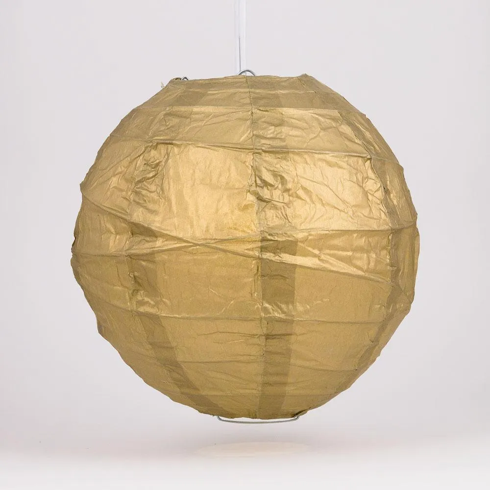BULK PACK (12) 20" Gold Round Paper Lantern, Crisscross Ribbing, Chinese Hanging Wedding & Party Decoration