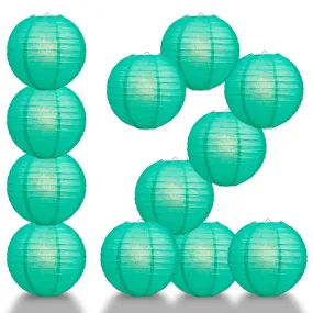 BULK PACK (12) 20" Teal Green Round Paper Lantern, Even Ribbing, Chinese Hanging Wedding & Party Decoration