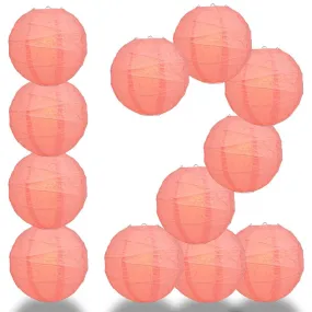 BULK PACK (12) 24" Roseate / Pink Coral Round Paper Lantern, Crisscross Ribbing, Chinese Hanging Wedding & Party Decoration