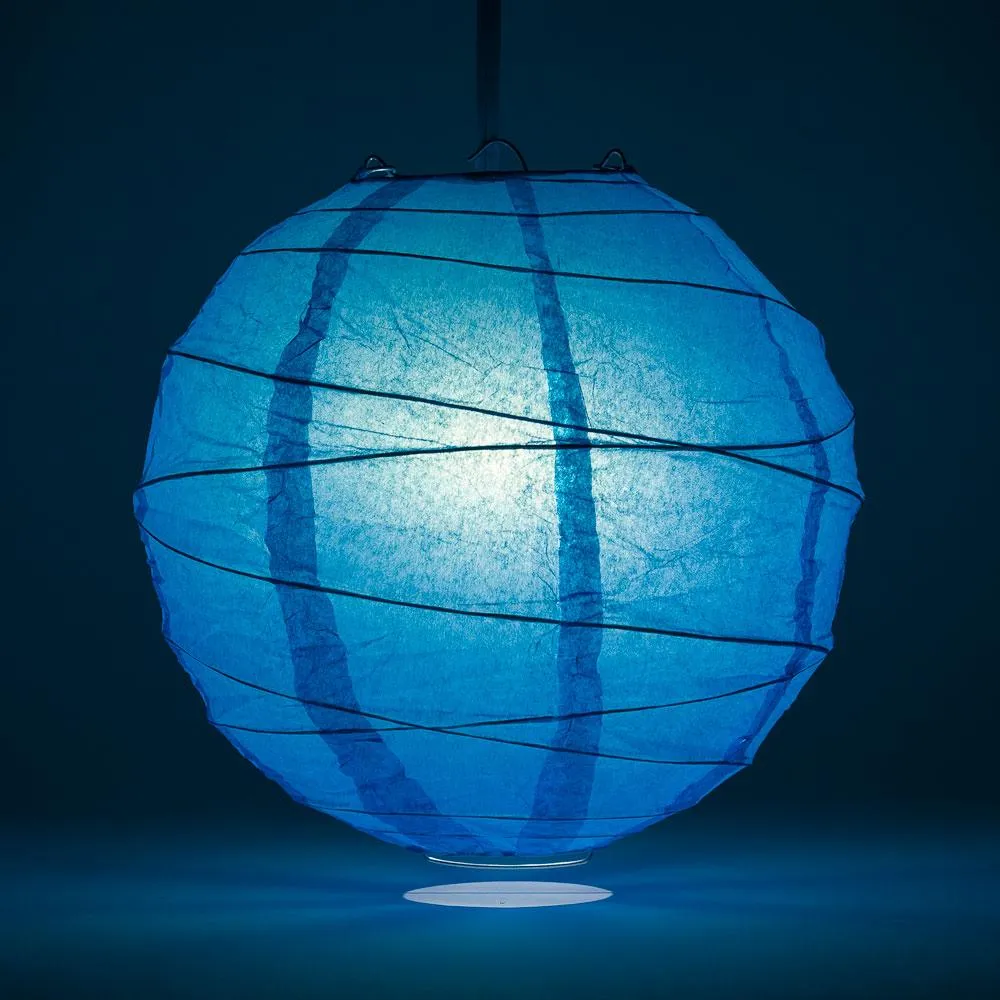 BULK PACK (12) 24" Turquoise Round Paper Lantern, Crisscross Ribbing, Chinese Hanging Wedding & Party Decoration