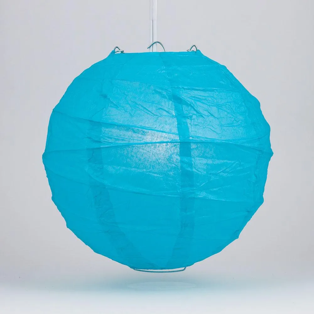 BULK PACK (12) 24" Turquoise Round Paper Lantern, Crisscross Ribbing, Chinese Hanging Wedding & Party Decoration