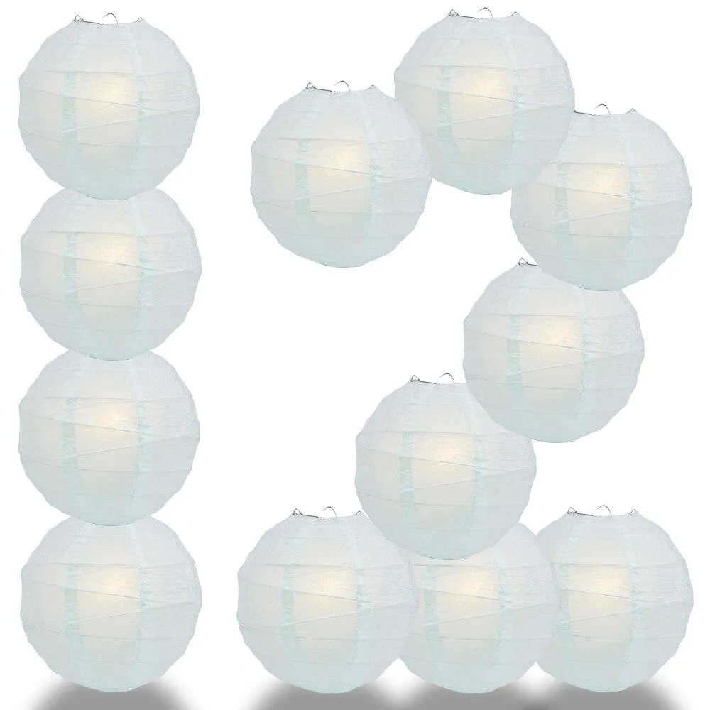 BULK PACK (12) 28" Arctic Spa Blue Round Paper Lantern, Irregular Ribbed, Chinese Hanging Wedding & Party Decoration