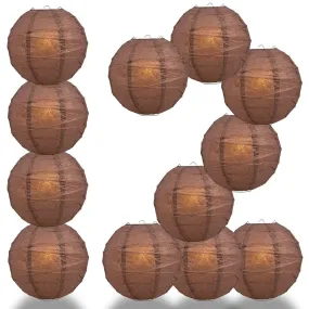 BULK PACK (12) 28" Brown Round Paper Lantern, Crisscross Ribbing, Chinese Hanging Wedding & Party Decoration