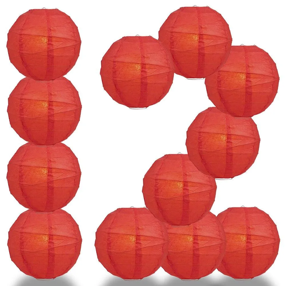 BULK PACK (12) 28" Red Jumbo Round Paper Lantern, Crisscross Ribbing, Chinese Hanging Wedding & Party Decoration