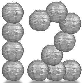 BULK PACK (12) 28" Silver Round Paper Lantern, Crisscross Ribbing, Hanging