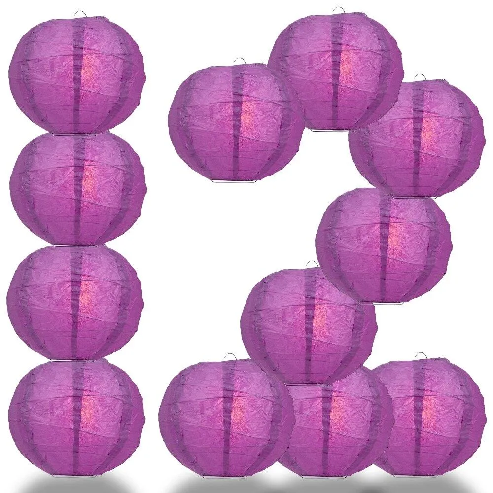 BULK PACK (12) 28" Violet / Orchid Round Paper Lantern, Crisscross Ribbing, Chinese Hanging Wedding & Party Decoration