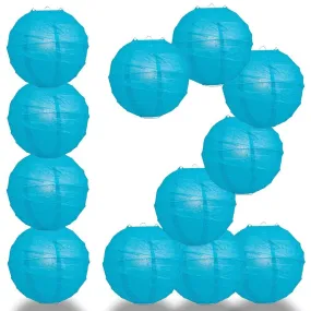 BULK PACK (12) 32" Turquoise Round Paper Lantern, Crisscross Ribbing, Chinese Hanging Wedding & Party Decoration