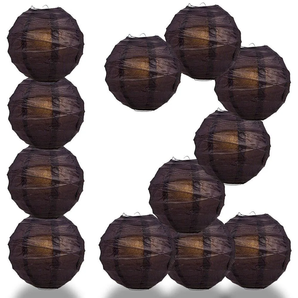 BULK PACK (12) 36" Black Round Paper Lantern, Crisscross Ribbing, Chinese Hanging Wedding & Party Decoration