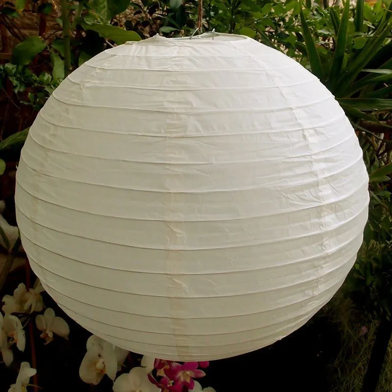 BULK PACK (50) 12" Beige / Ivory Round Paper Lanterns, Even Ribbing, Hanging Decoration