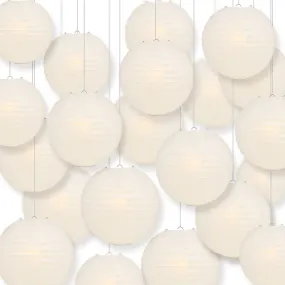 BULK PACK (50) 12" Beige / Ivory Round Paper Lanterns, Even Ribbing, Hanging Decoration