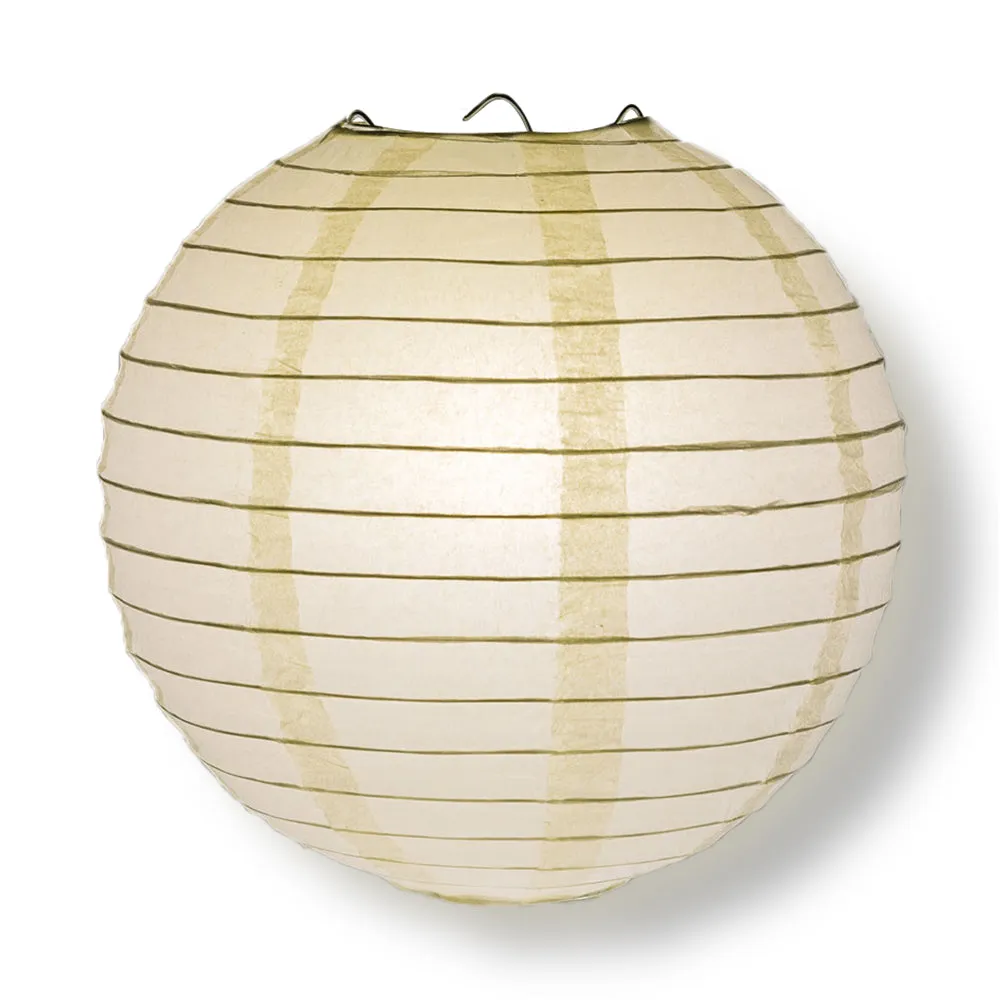 BULK PACK (50) 12" Beige / Ivory Round Paper Lanterns, Even Ribbing, Hanging Decoration
