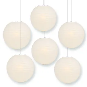 BULK PACK (6) 14" Beige / Ivory Round Paper Lanterns, Even Ribbing, Hanging Decoration