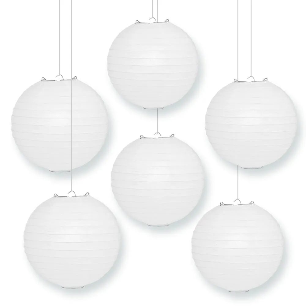 BULK PACK (6) 36" White Round Paper Lanterns, Even Ribbing, Hanging Decoration