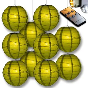 Chartreuse Crisscross Paper Lantern 10pc Party Pack with Remote Controlled LED Lights Included