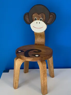 Children’s wooden chair Monkey themed with solid backrest