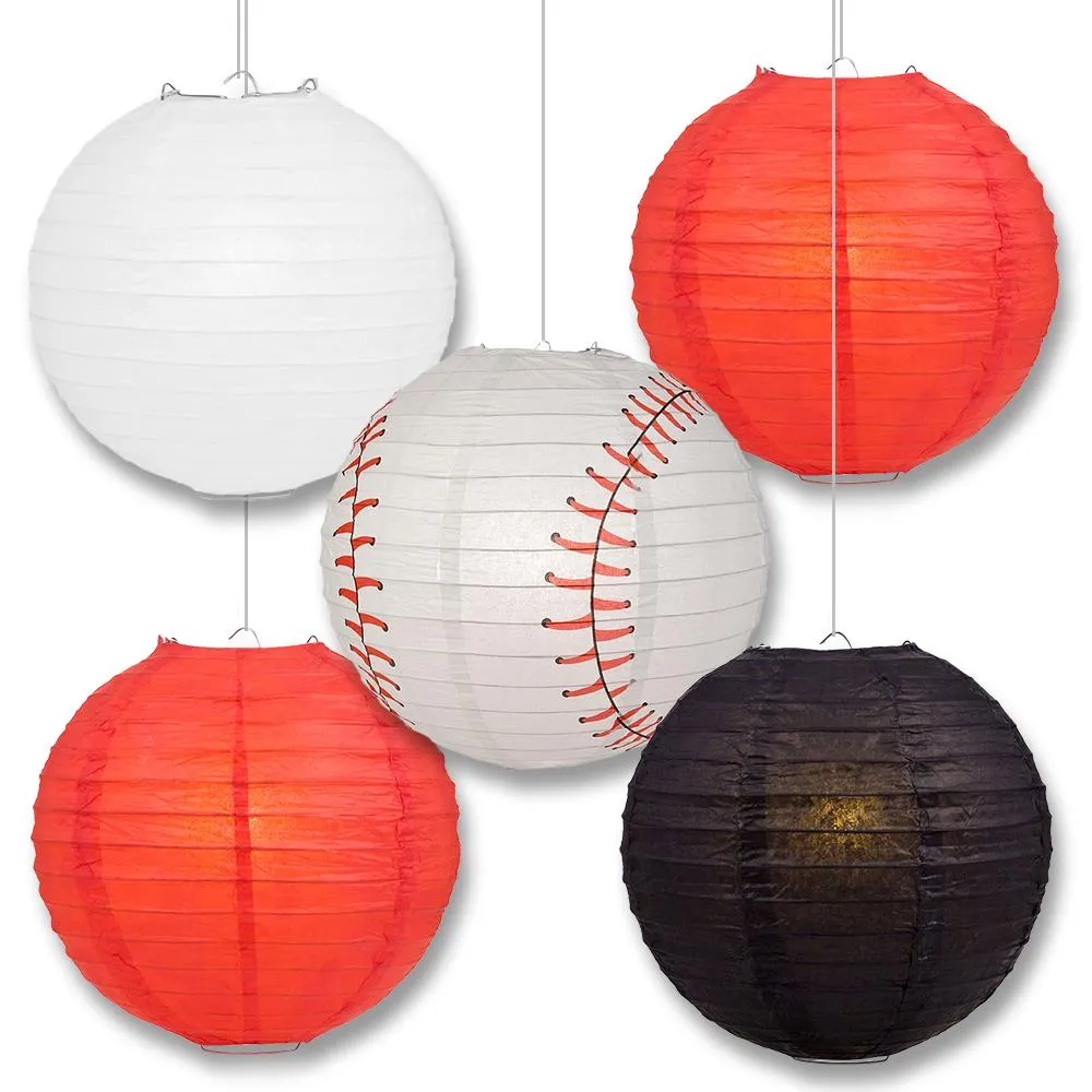 Cincinnati Pro Baseball Red, White & Black 14-inch Paper Lanterns 5pc Combo Party Pack