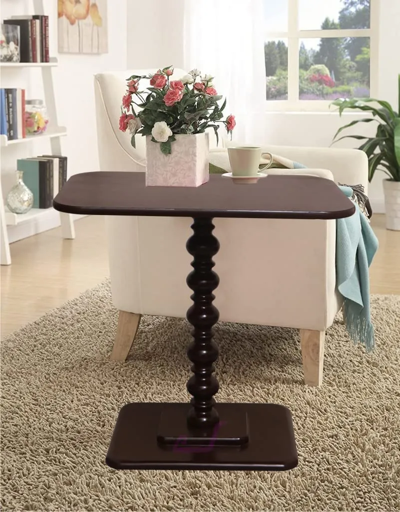 Device Bas with BROWN ART SHOPPEE Rectangle Coffee Table With 1 Pillar, Modern Round Side Entryway Living Room Table (Brown, Engineered Wood)