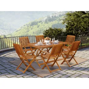 East West Furniture AECM7CANA 7 Piece Patio Bistro Dining Furniture Set Consist of a Rectangle Outdoor Acacia Wood Table and 6 Folding Arm Chairs, 36x60 Inch, Natural Oil