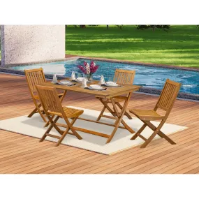 East West Furniture AEDK5CWNA 5 Piece Patio Dining Set Includes a Rectangle Outdoor Acacia Wood Table and 4 Folding Side Chairs, 36x60 Inch, Natural Oil