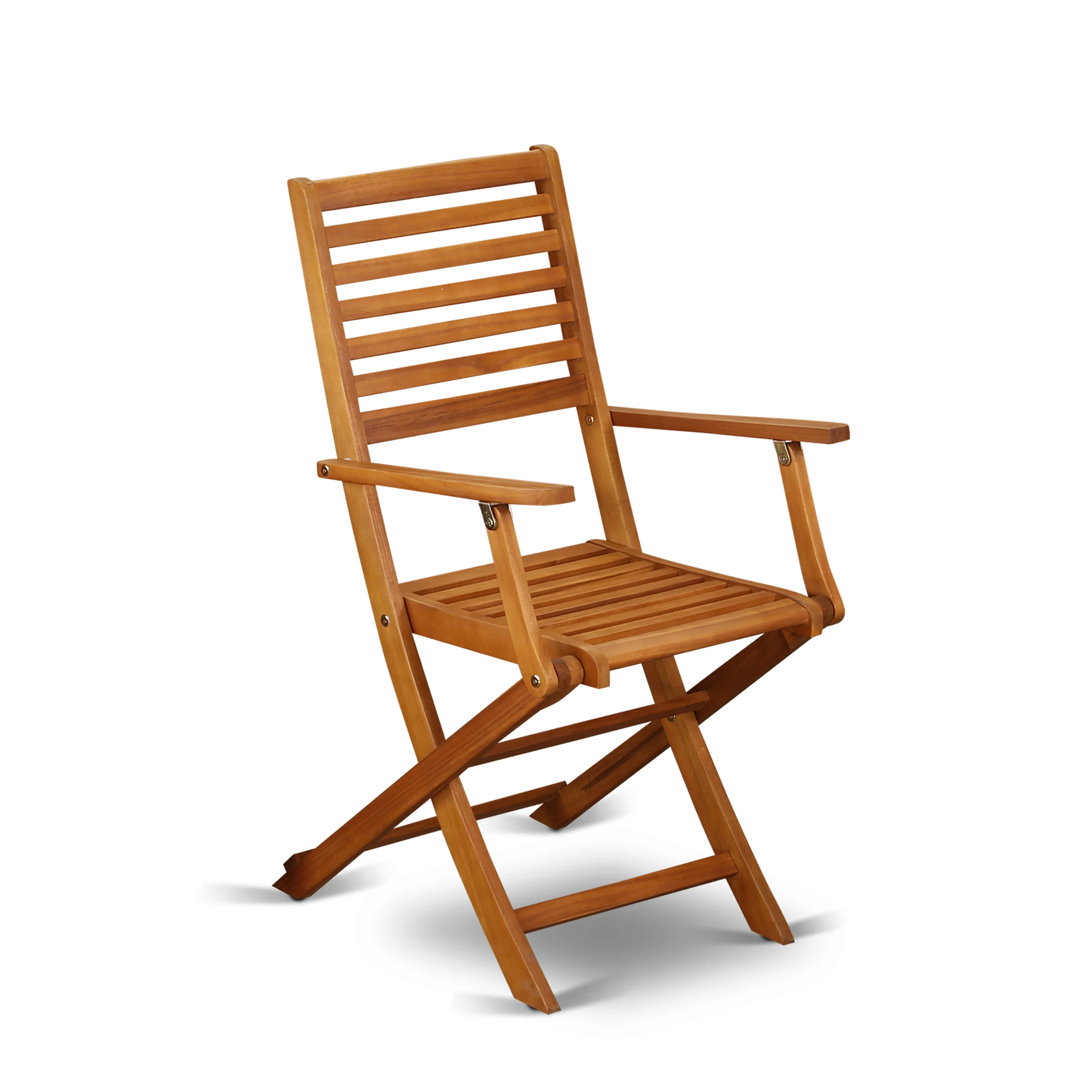 East West Furniture BBSCANA Beasley Folding Patio Dining Chairs With Arm Rest - Acacia Wood, Set of 2, Natural Oil