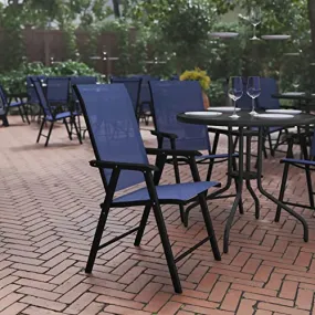 Flash Furniture Paladin Navy Outdoor Folding Patio Sling Chair with Black Frame (2 Pack)
