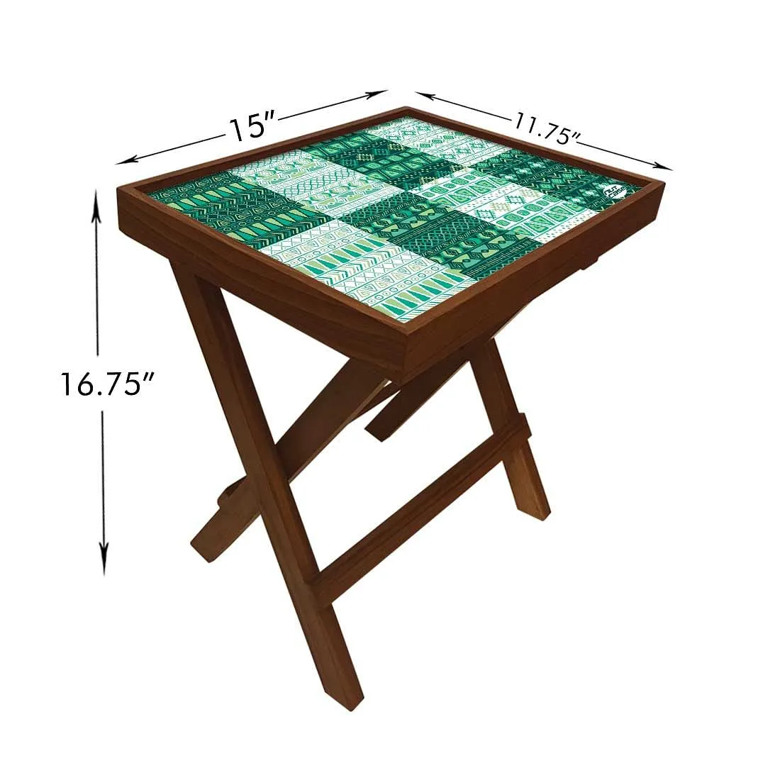 Folding Side Table - Teak Wood - Green Lines