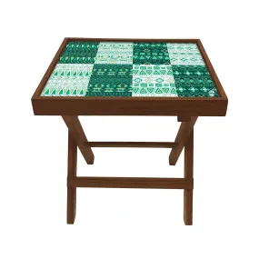 Folding Side Table - Teak Wood - Green Lines