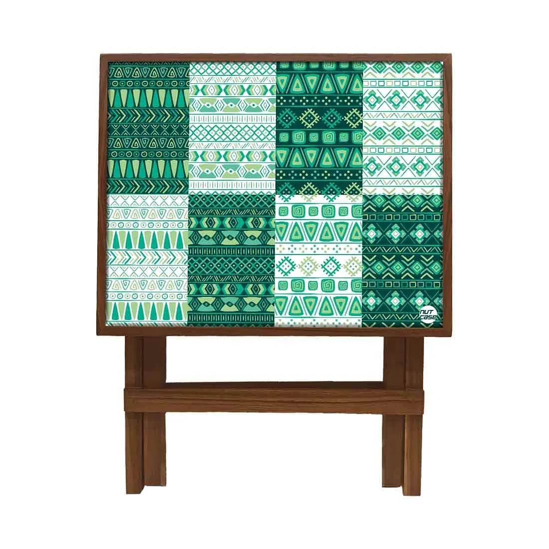 Folding Side Table - Teak Wood - Green Lines