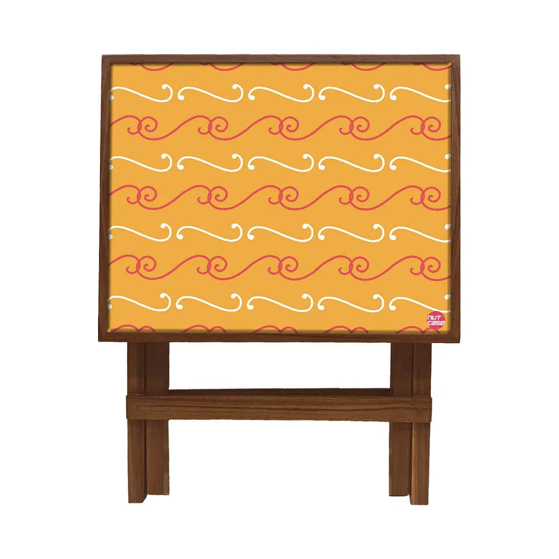 Folding Side Table - Teak Wood -Mustard Pattern