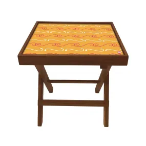 Folding Side Table - Teak Wood -Mustard Pattern