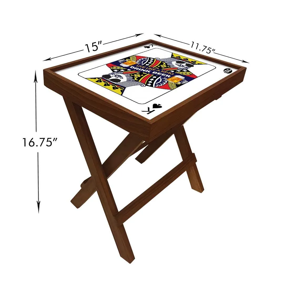 Folding Side Table - Teak Wood - Playing Cards King